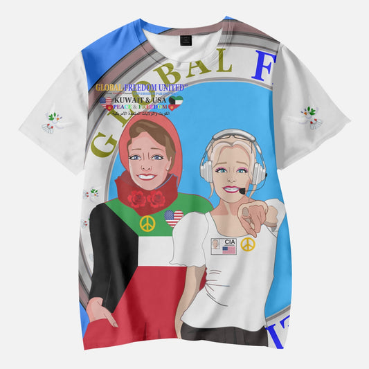 GLOBAL FREEDOM UNITED GIRLS KUWAIT & USA OLD PEACE BLUE AOP Kids' Short T-Shirts