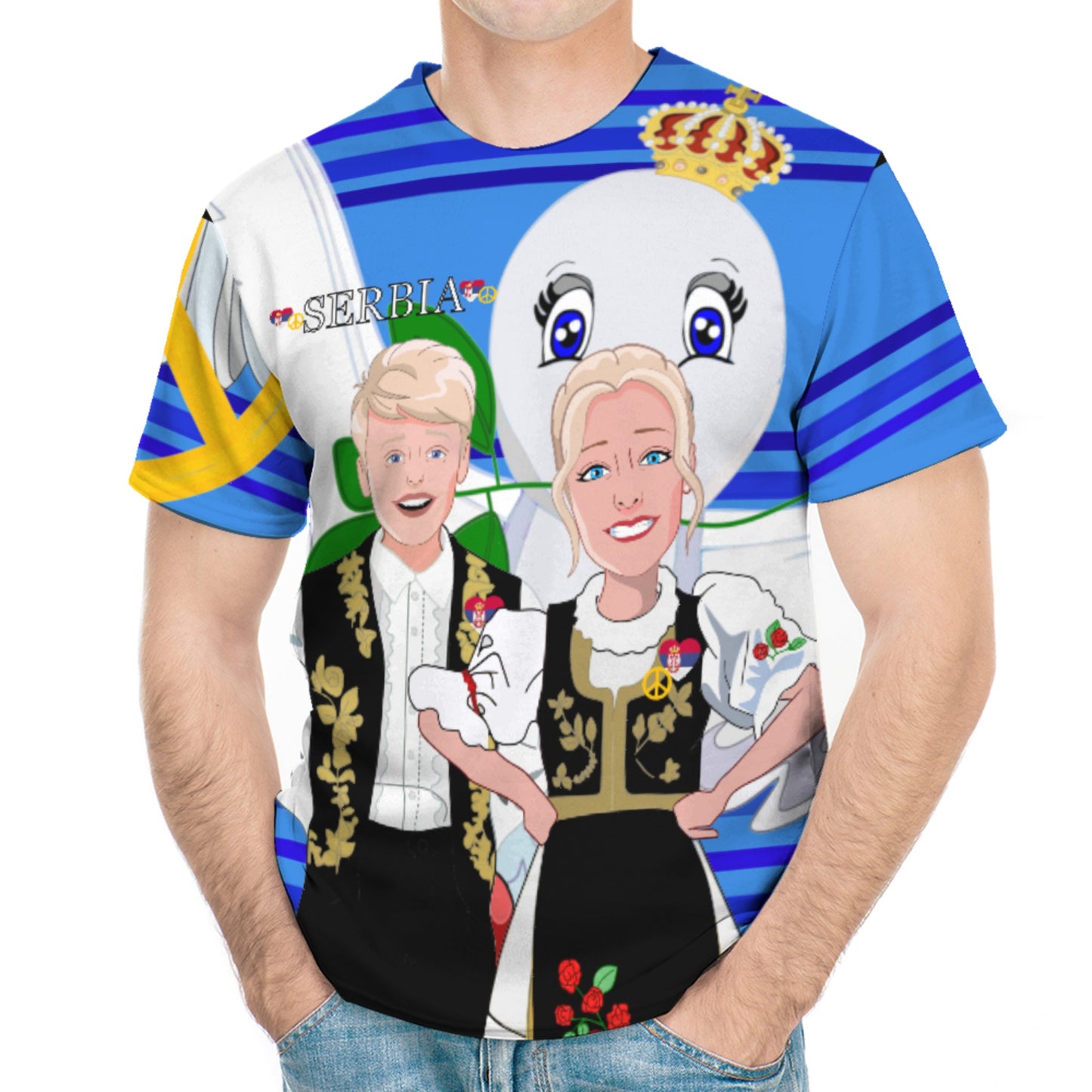 Men´s T-shirt Global Freedom United Couple Edition Serbia Black Deep Blue