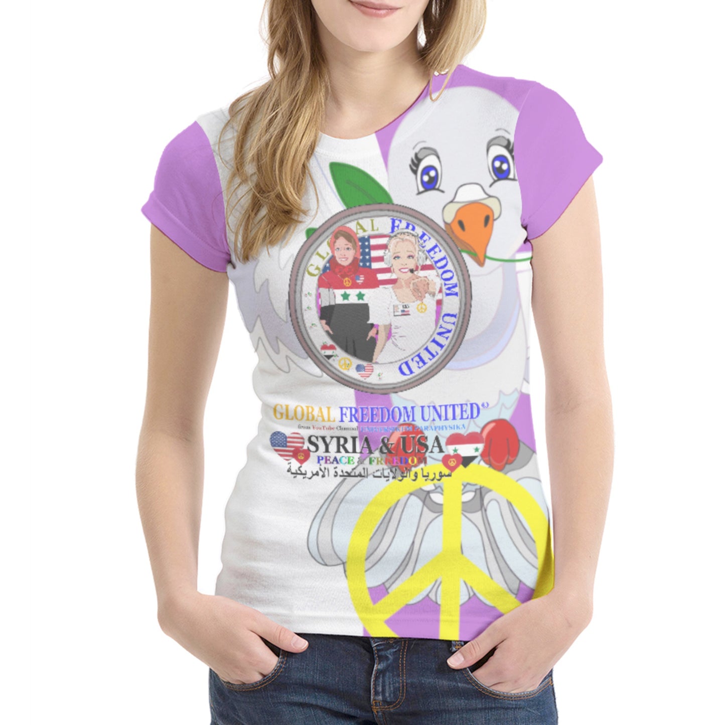 Women´s T-shirt 1 Glbal Freedom United Syria & Usa Old Peace Lilac
