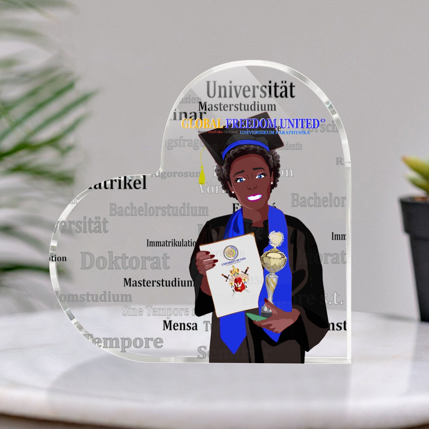 Acryl Heart Global Freedom United Afro Student Girl