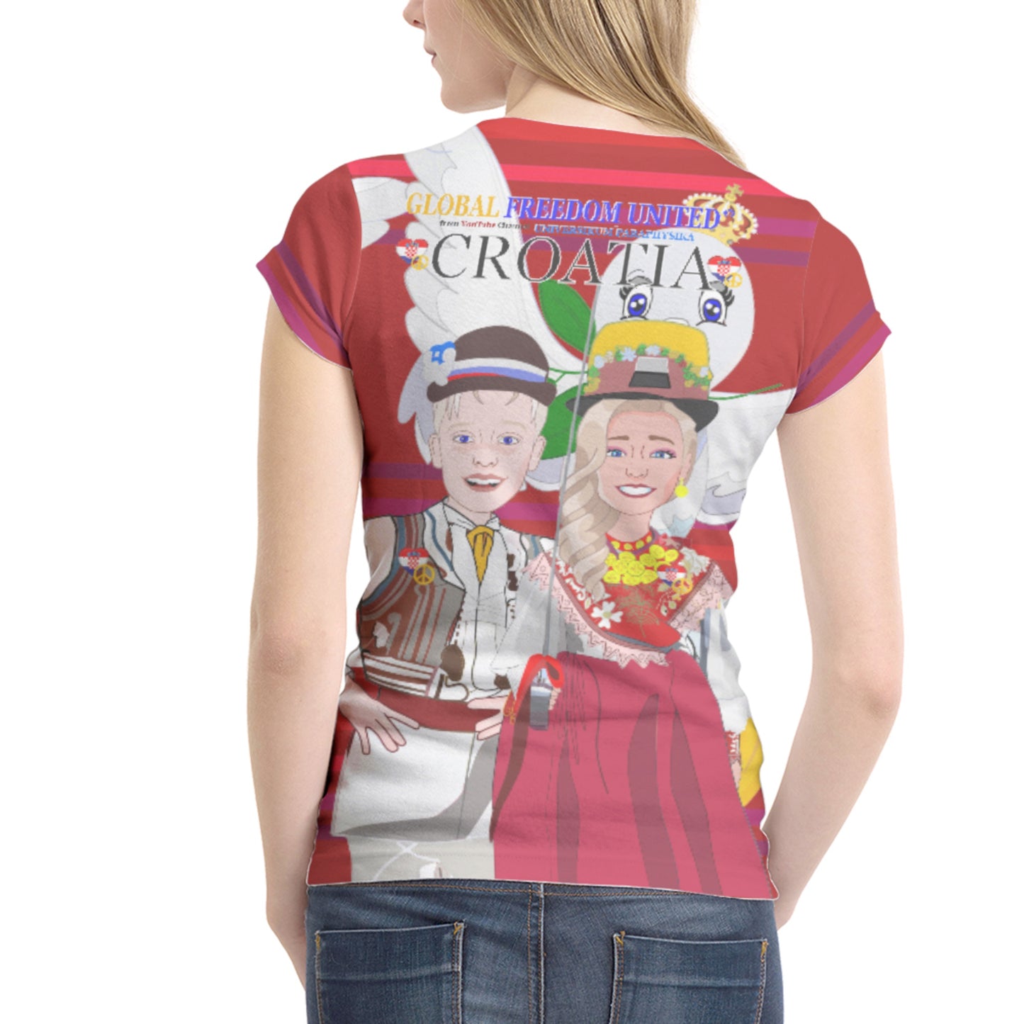 Women´s T-shirt 1 Global Freedom United Couple Edition Croatia  Red