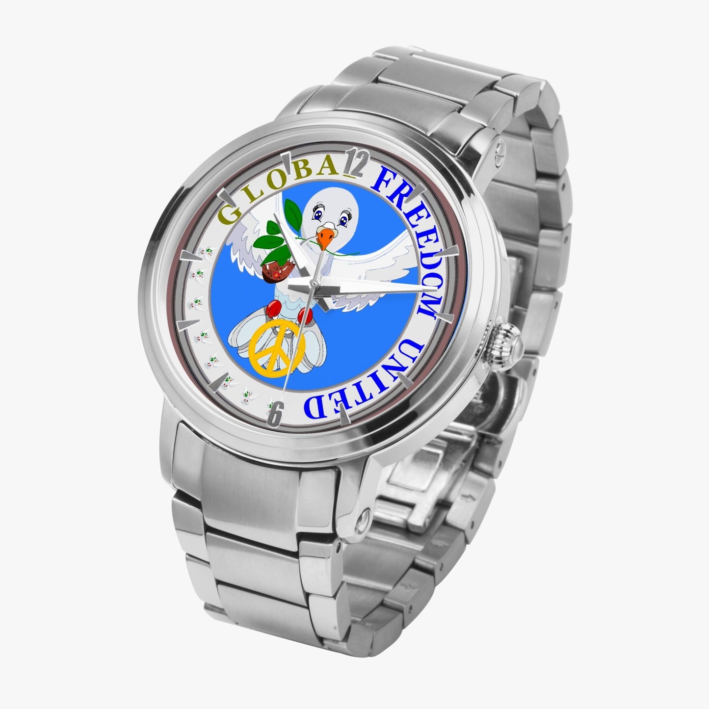 GLOBAL FREEDOM UNITED DOVE OF PEACE OLD PEACE WITH PIPE New Steel Strap Automatic Watch (With Indicators)