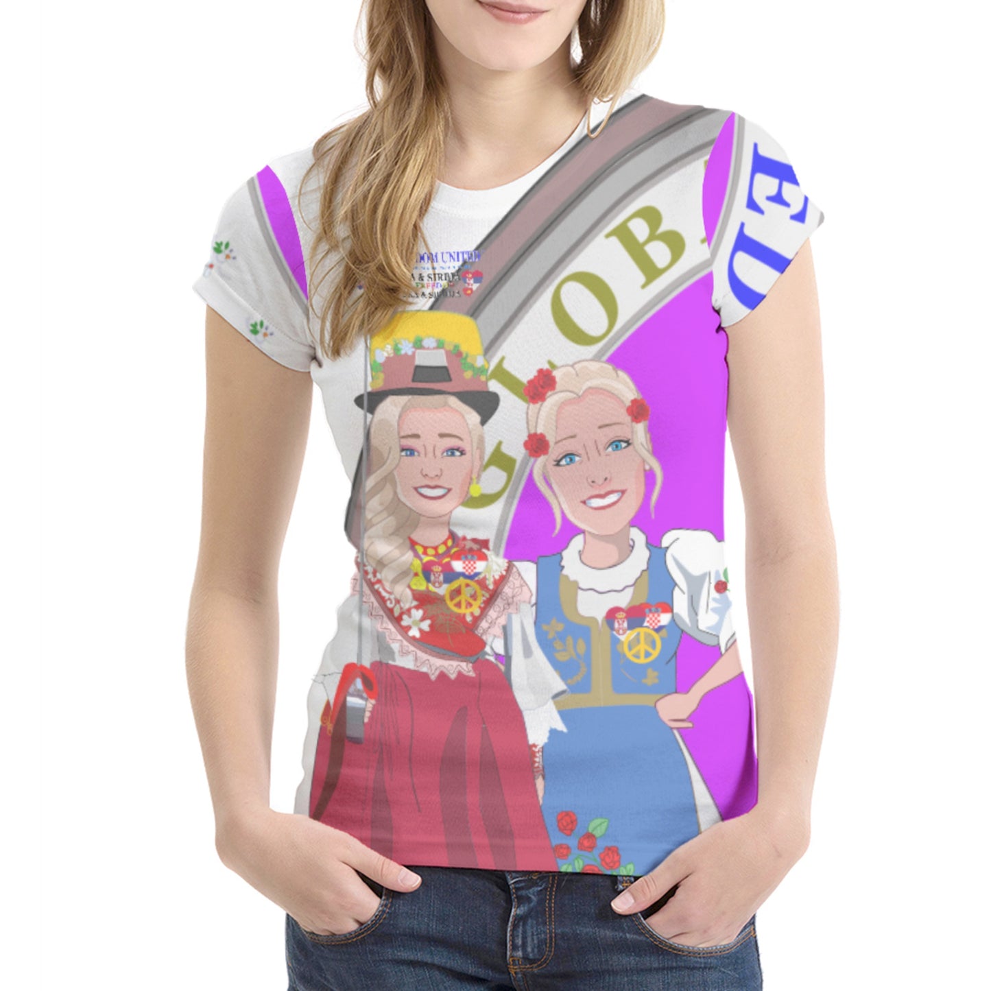 Women´s T-shirt GLOBAL FREEDOM UNITED© Women Croatia & Serbia V2  Wight