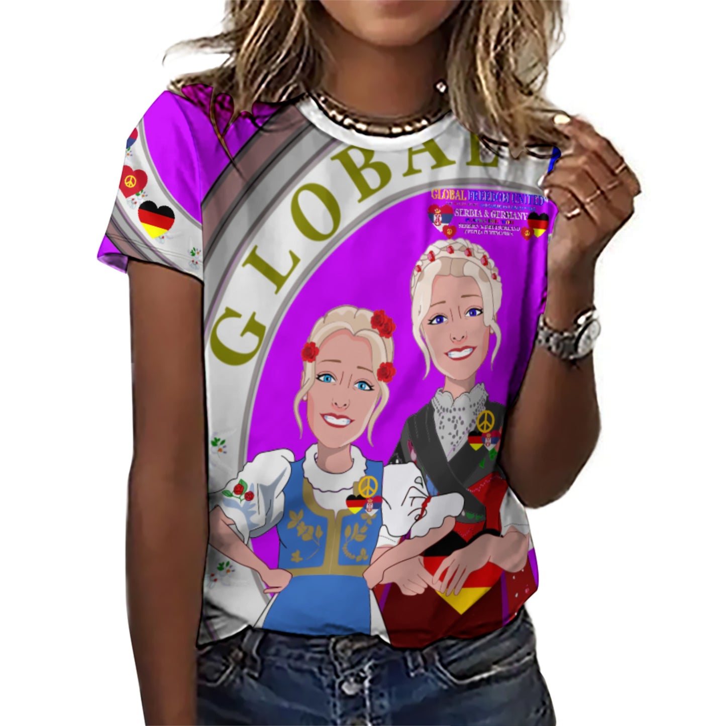 Women´s T-shirt GLOBAL FREEDOM UNITED© Women Serbia & Germany Lilac