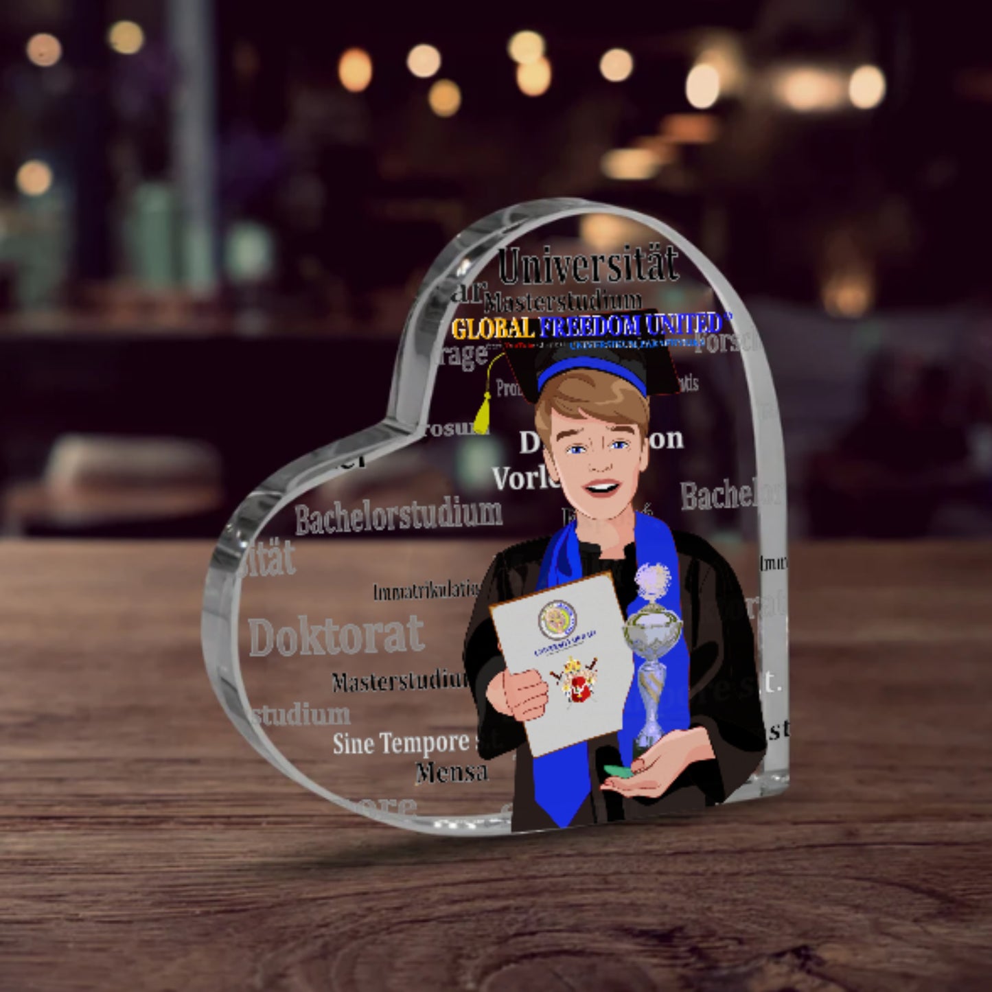 Acryl Heart Global Freedom United Student Boy Silver Place Brown Hair 1