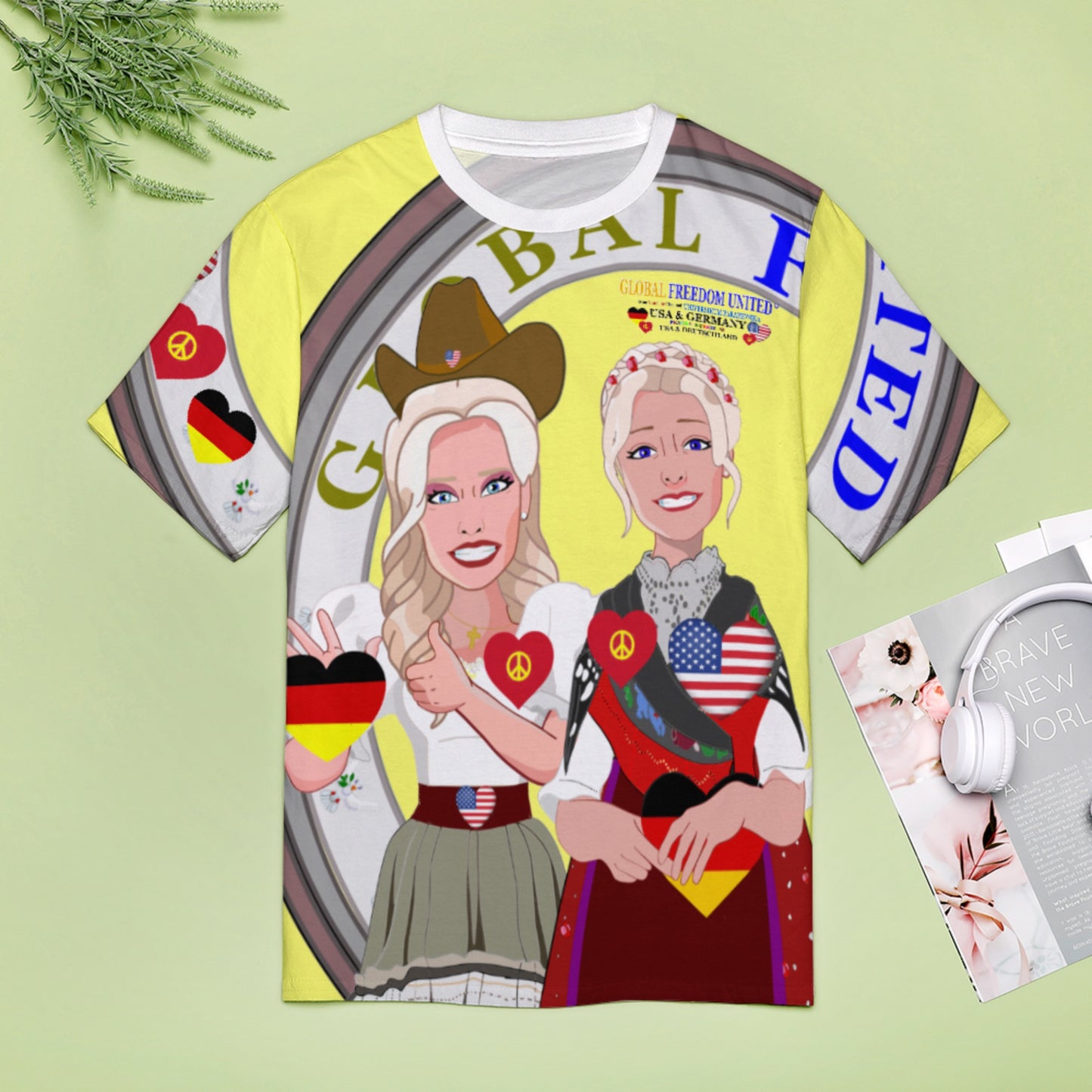 Women´s T-Shirt GLOBAL FREEDOM UNITED© Women USA & Germany Yellow