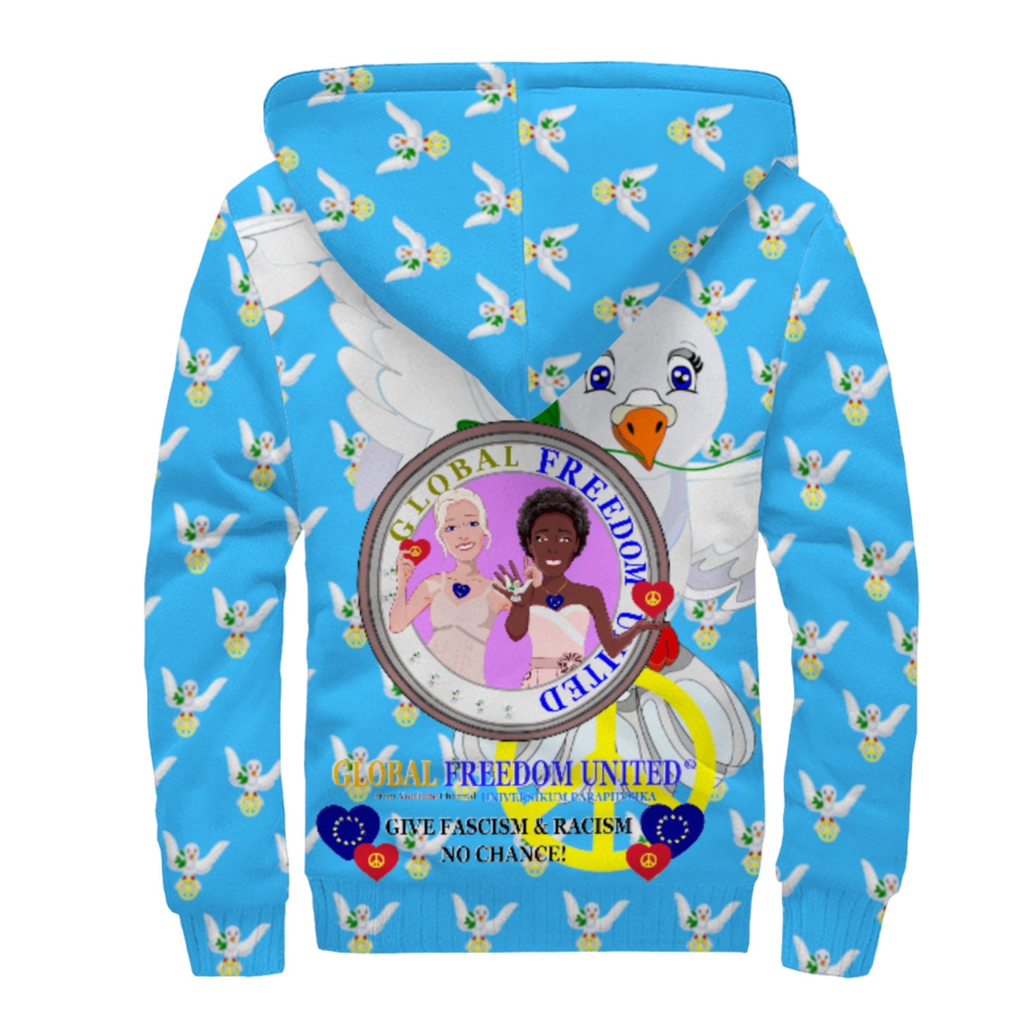 Plush Hoodie GLOBAL FREEDOM UNITED© Women Anti Fascism & Racism EU Blue