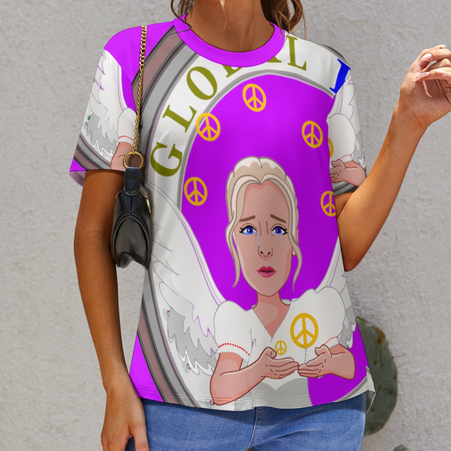 Women´s T-shirt 2 Global Freedom United Women Peace Of Angel Old Peace Pink
