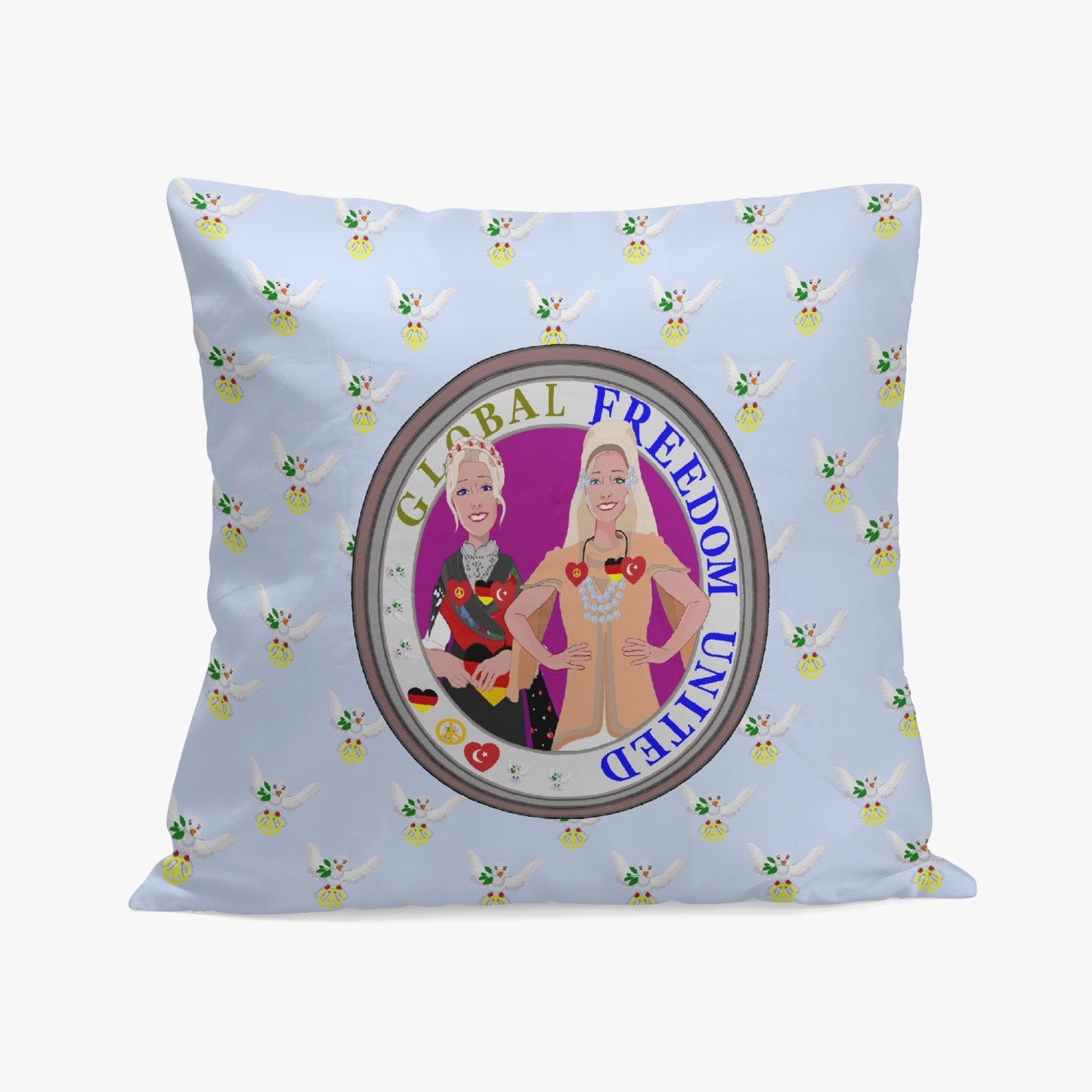 GLOBAL FREEDOM UNITED WOMEN  GERMANY & TURKEY OLD PEACE LIGHT BLUE 18'' Square Pillow Cover