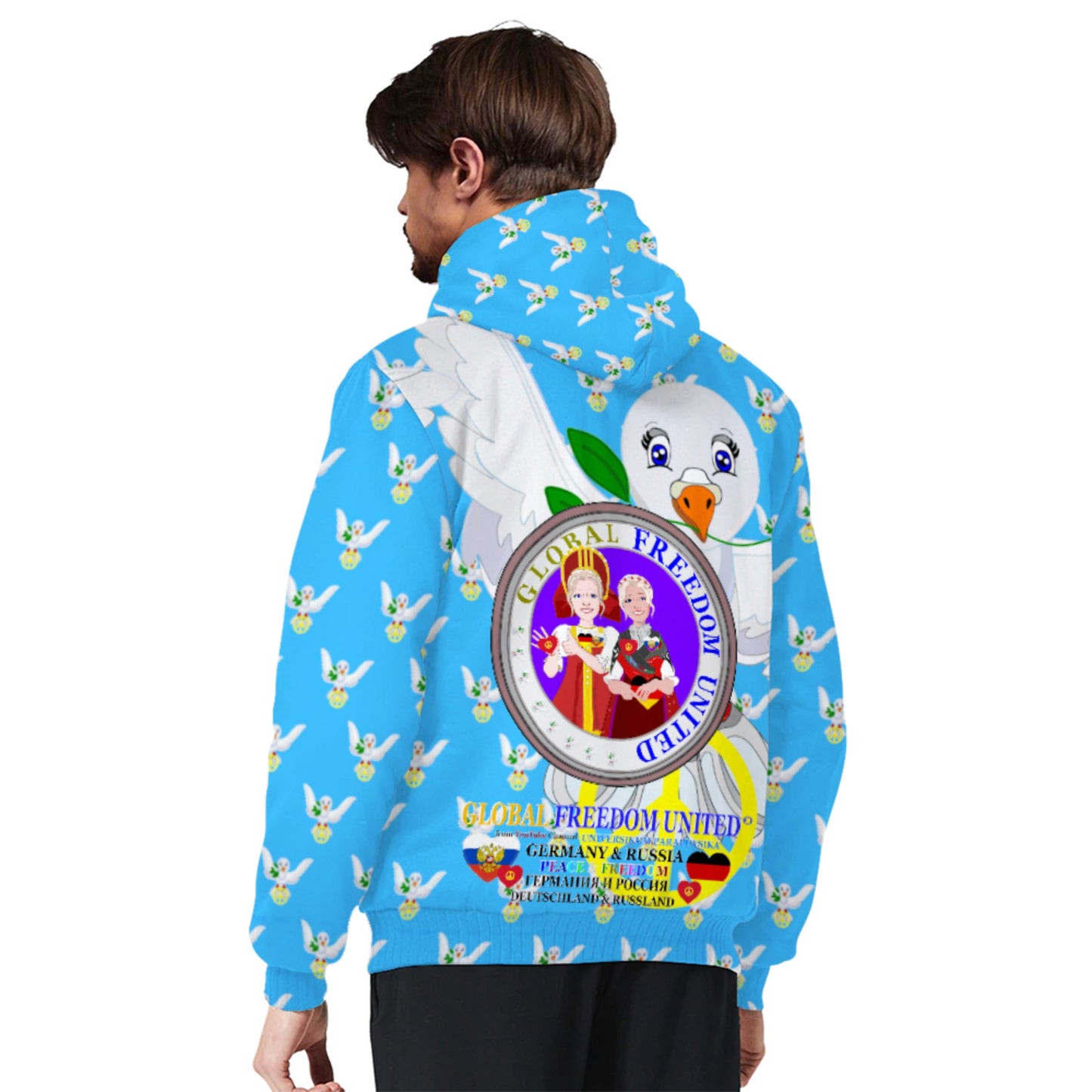 Plush Hoodie GLOBAL FREEDOM UNITED© Women RUSSIA & GERMANY Blue