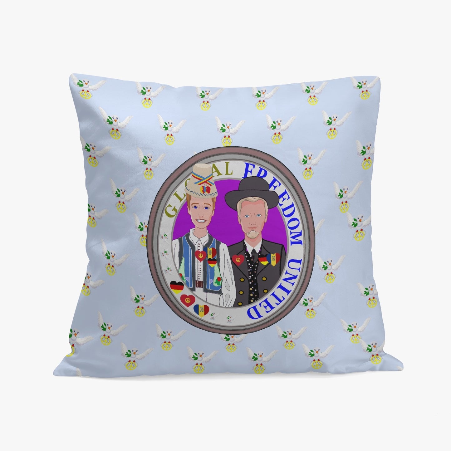 GLOBAL FREEDOM UNITED© Men GERMANY & ROMANIA Light Blue 18'' Square Pillow Cover