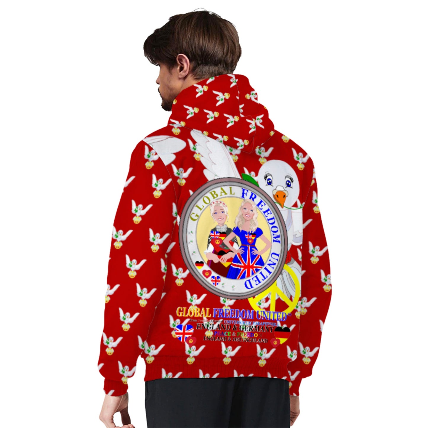 Plush Hoodie GLOBAL FREEDOM UNITED© Women England & Germany Red