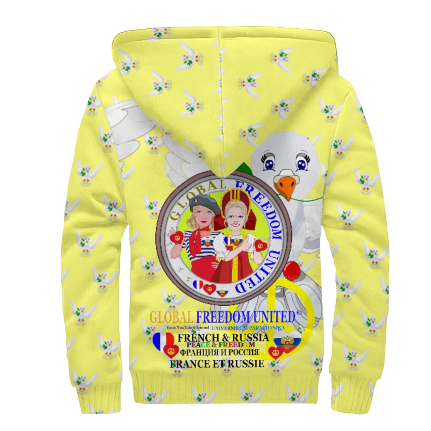 Plush Hoodie GLOBAL FREEDOM UNITED© Women French & Russia Yellow