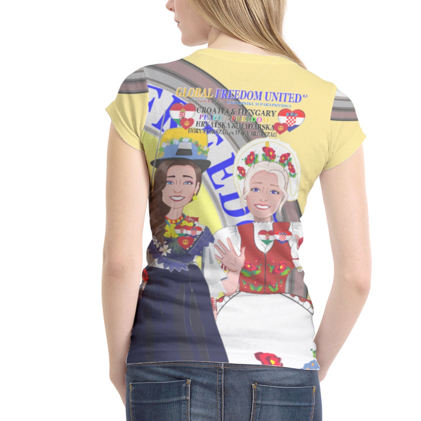 Women´s T-Shirt GLOBAL FREEDOM UNITED© Women Croatia & Hungary Version 1 Yellow