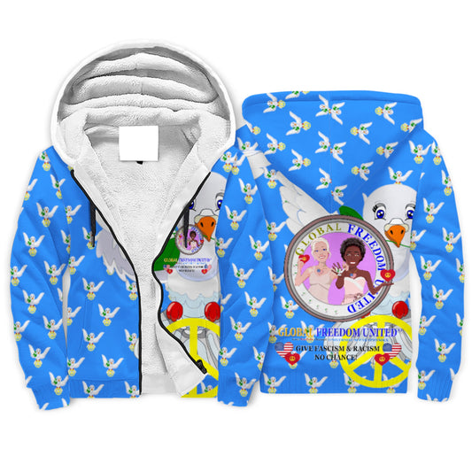 Plush Hoodie GLOBAL FREEDOM UNITED© Women Anti Racism & Fascism USA Blue