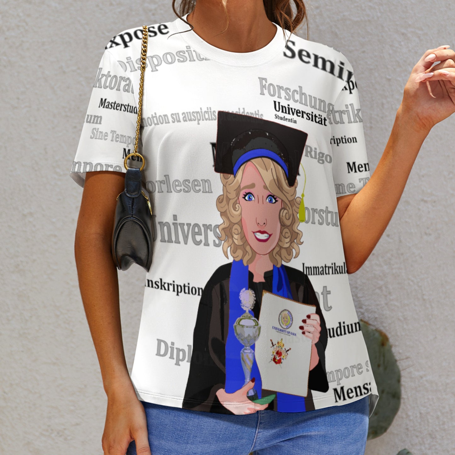 Women´s T-shirt Global Freedom United Student Girl Silver Place Blond Hair 2