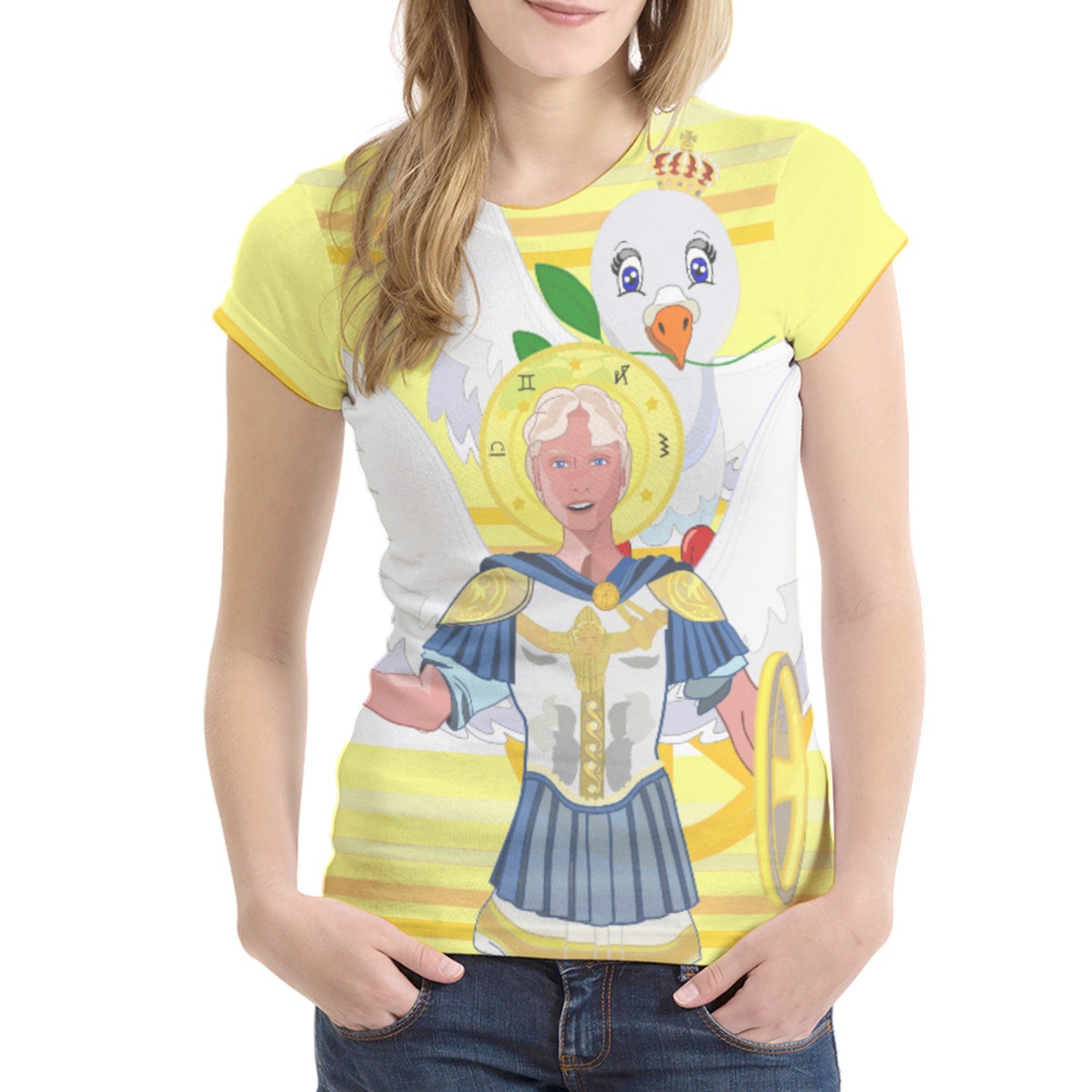 Women´s T-shirt 2 Global Freedom United Archangel Michael English V1 Yellow