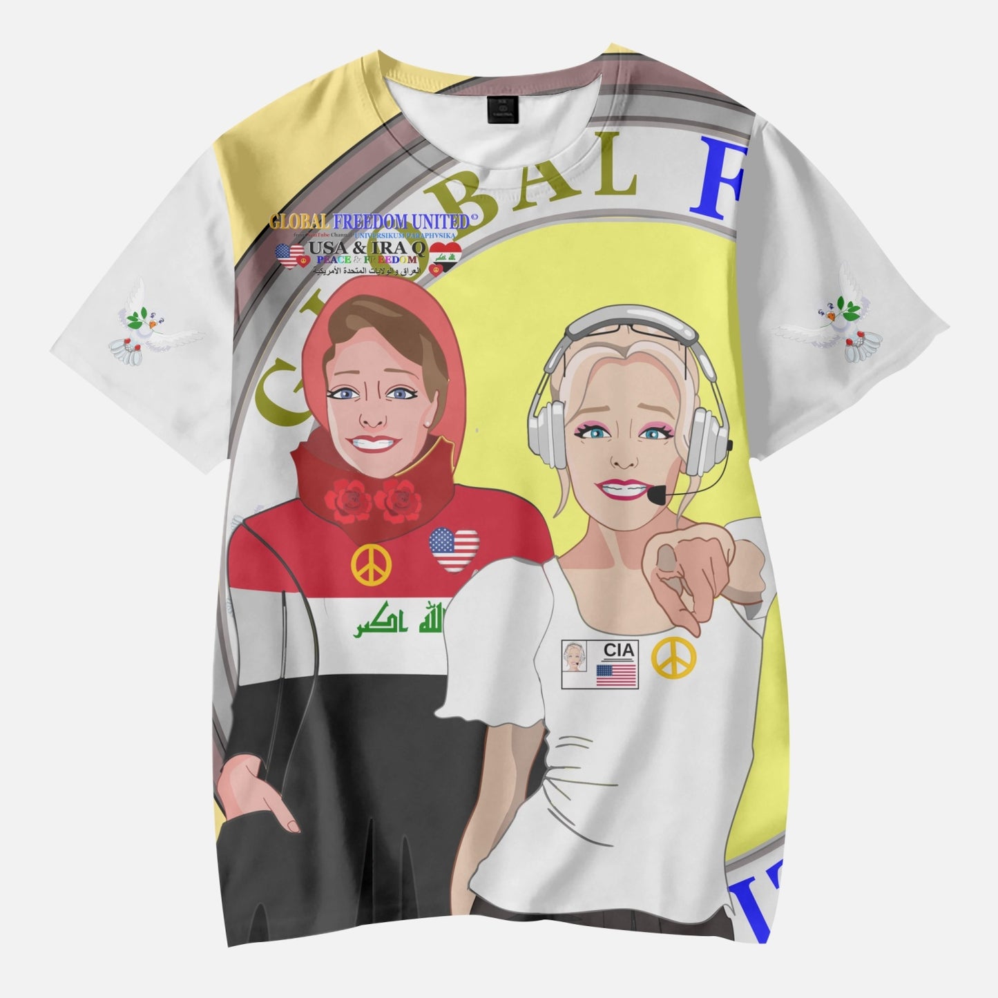 GLOBAL FREEDOM UNITED GIRLS IRAQ & USA OLD PEACE YELLOW AOP Kids' Short T-Shirts