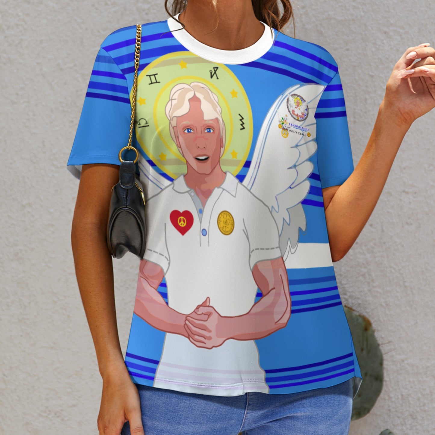 Women´s T-shirt Global Freedom United Archangel Michael German Deep Blue