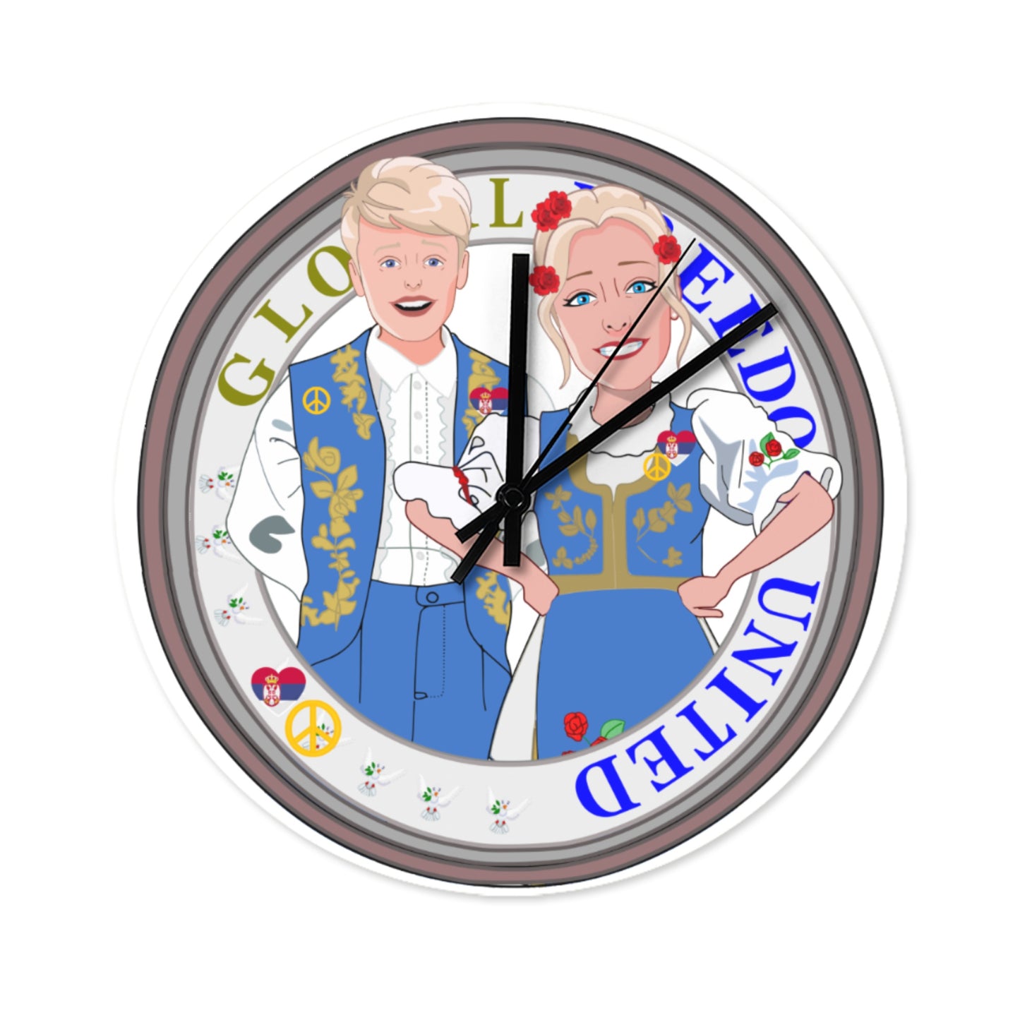 Wall Clock Global Freedom United Couple Edition Serbia Blue