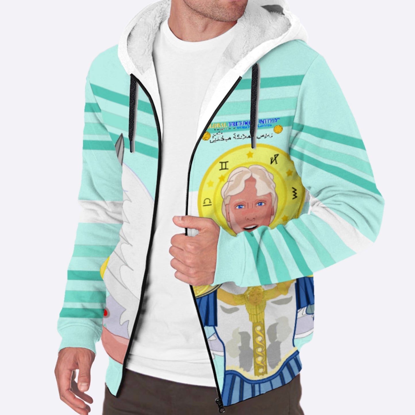 Plush Hoodie Global Freedom United Archangel Michael Arabic V1 Light Green
