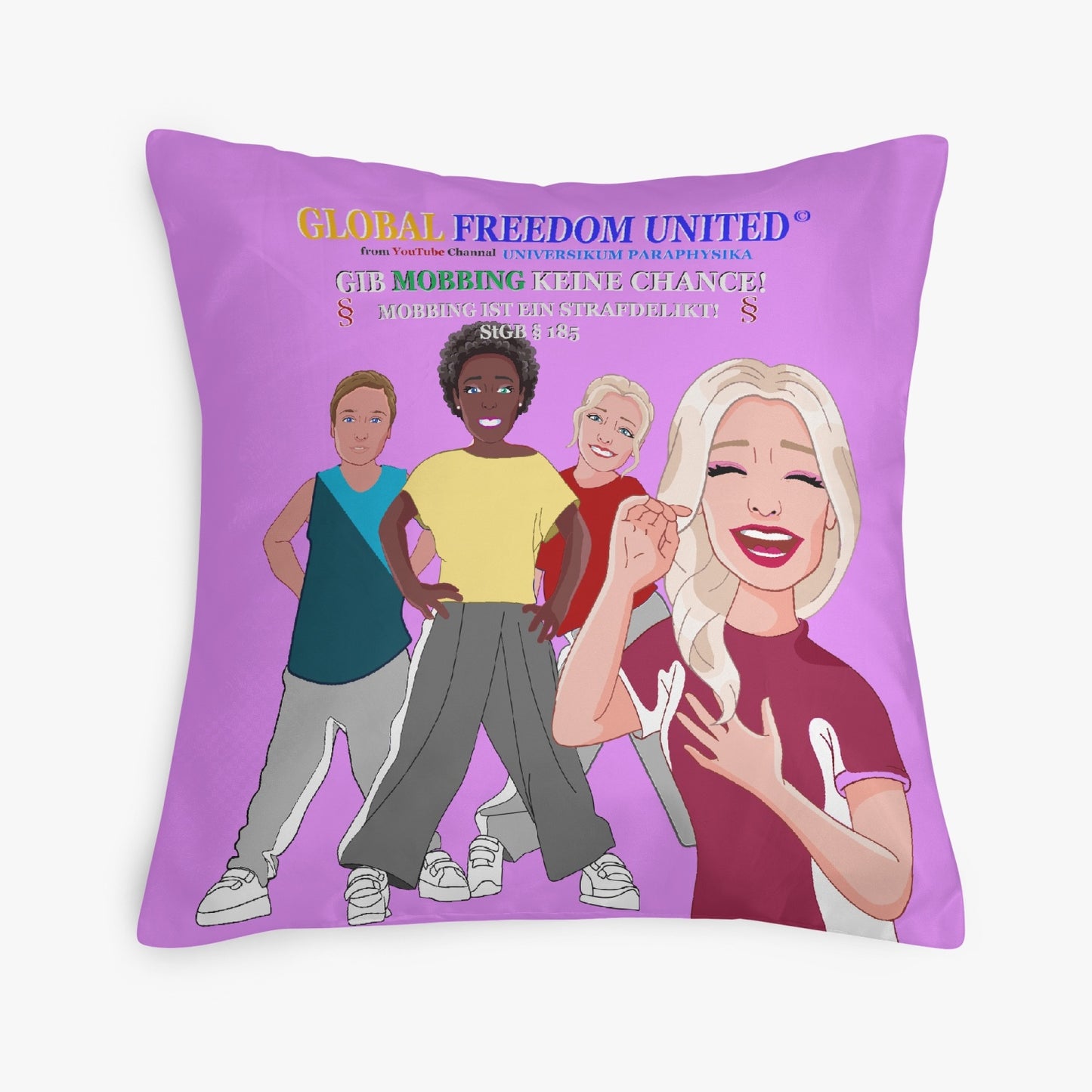 Square Pillow Covera GLOBAL FREEDOM UNITED  GIB MOBBING KEINE CHANCE DEUTSCH LILA