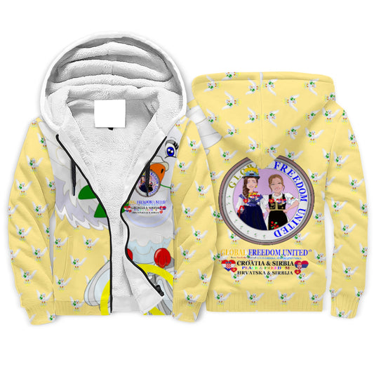 Plush Hoodie 3 GLOBAL FREEDOM UNITED© Women Croatia & Serbia V1 Yellow