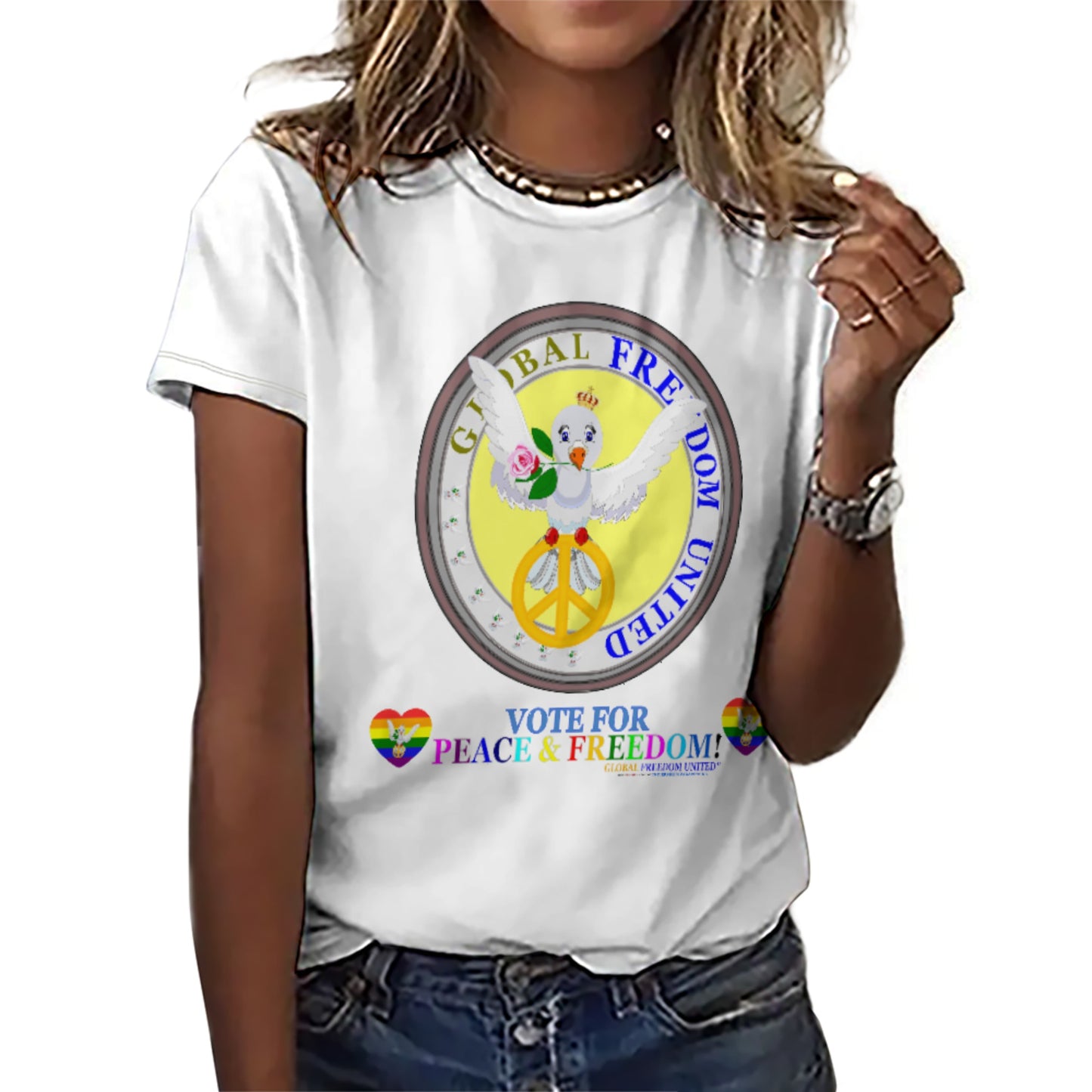 Women´s T-shirt Global Freedom United Dove Of Peace English