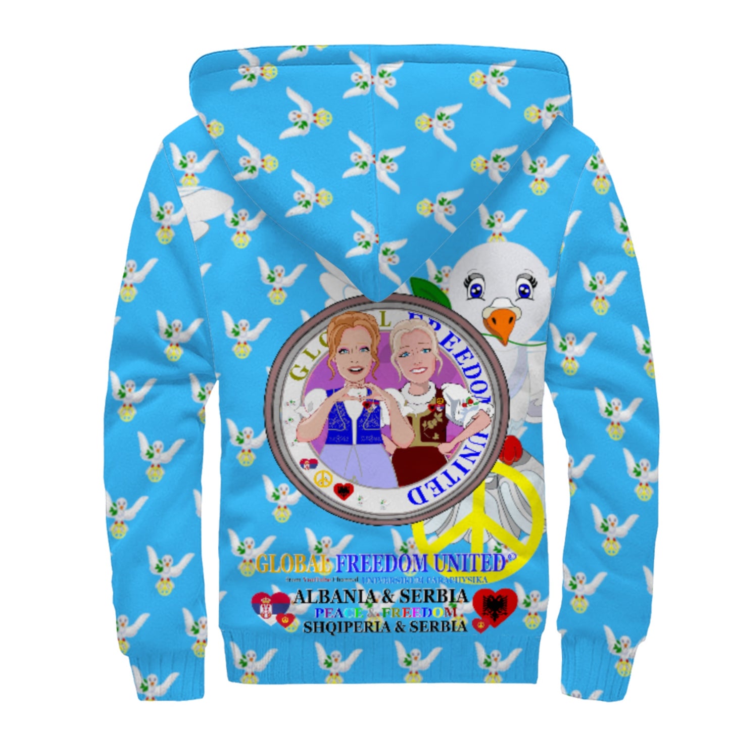 Plush Hoodie GLOBAL FREEDOM UNITED© Women Albania & Serbia Blue