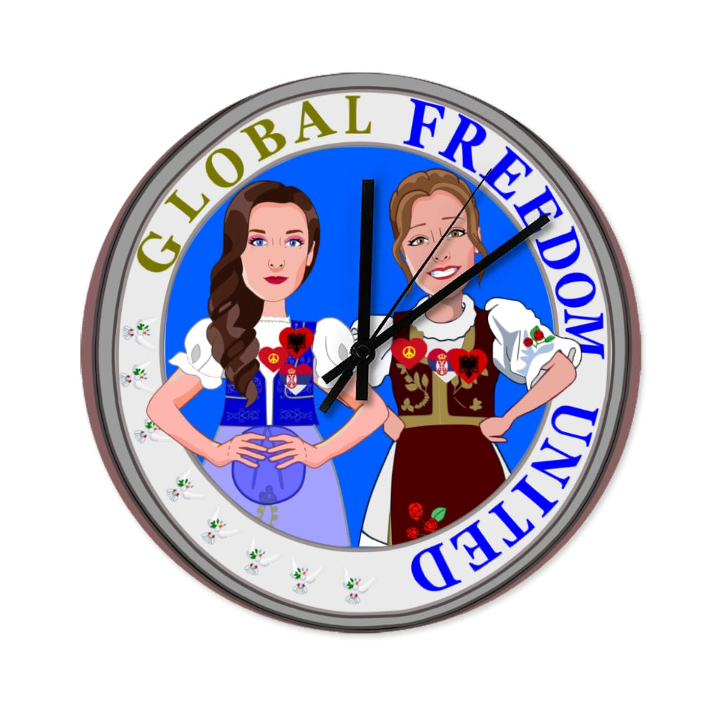 Wooden Wall Clock Without Scale GLOBAL FREEDOM UNITED© Women Albania & Serbia