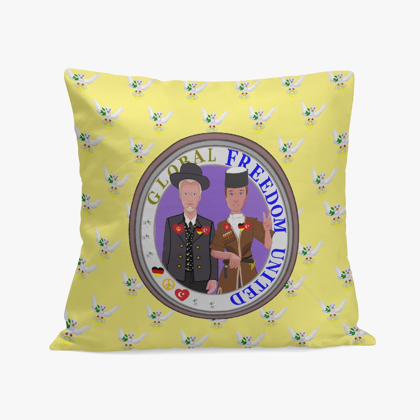 GLOBAL FREEDOM UNITED MEN GERMANY & TURKEY OLD PEACE YELLOW 18'' Square Pillow Cover
