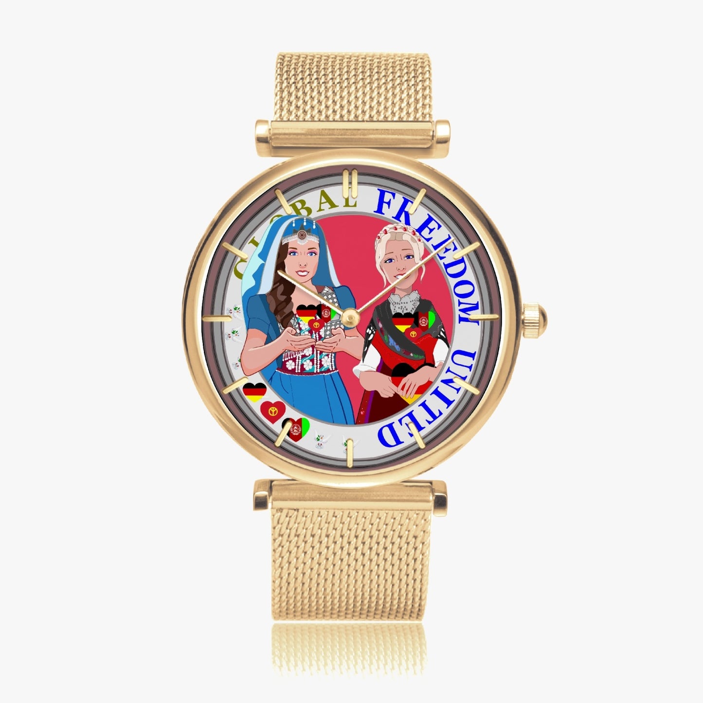 GLOBAL FREEDOM UNITED WOMEN AFGHANISTAN & GERMANY NEW PEACE New Stylish Ultra-Thin Quartz Watch (With Indicators)