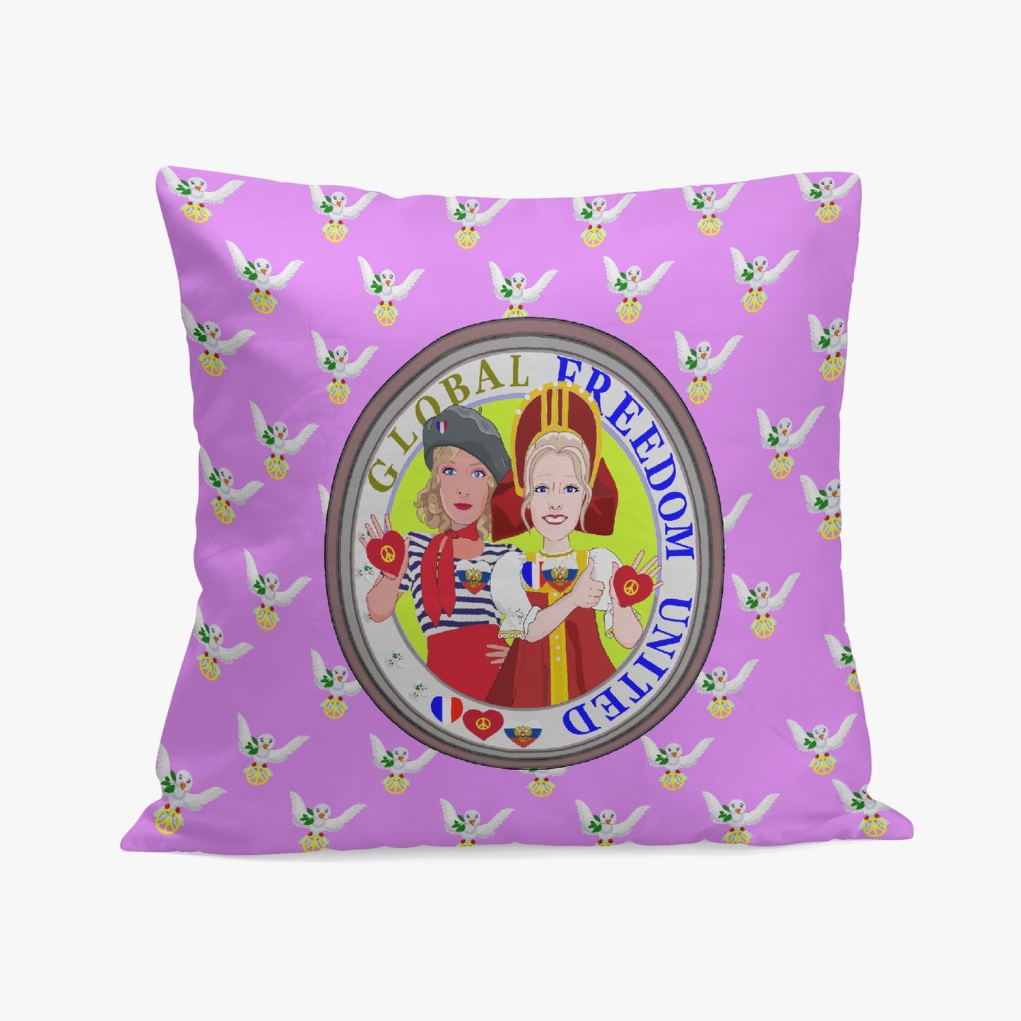 GLOBAL FREEDOM UNITED© Women FRENCH & RUSSIA Lilac 18'' Square Pillow Cover