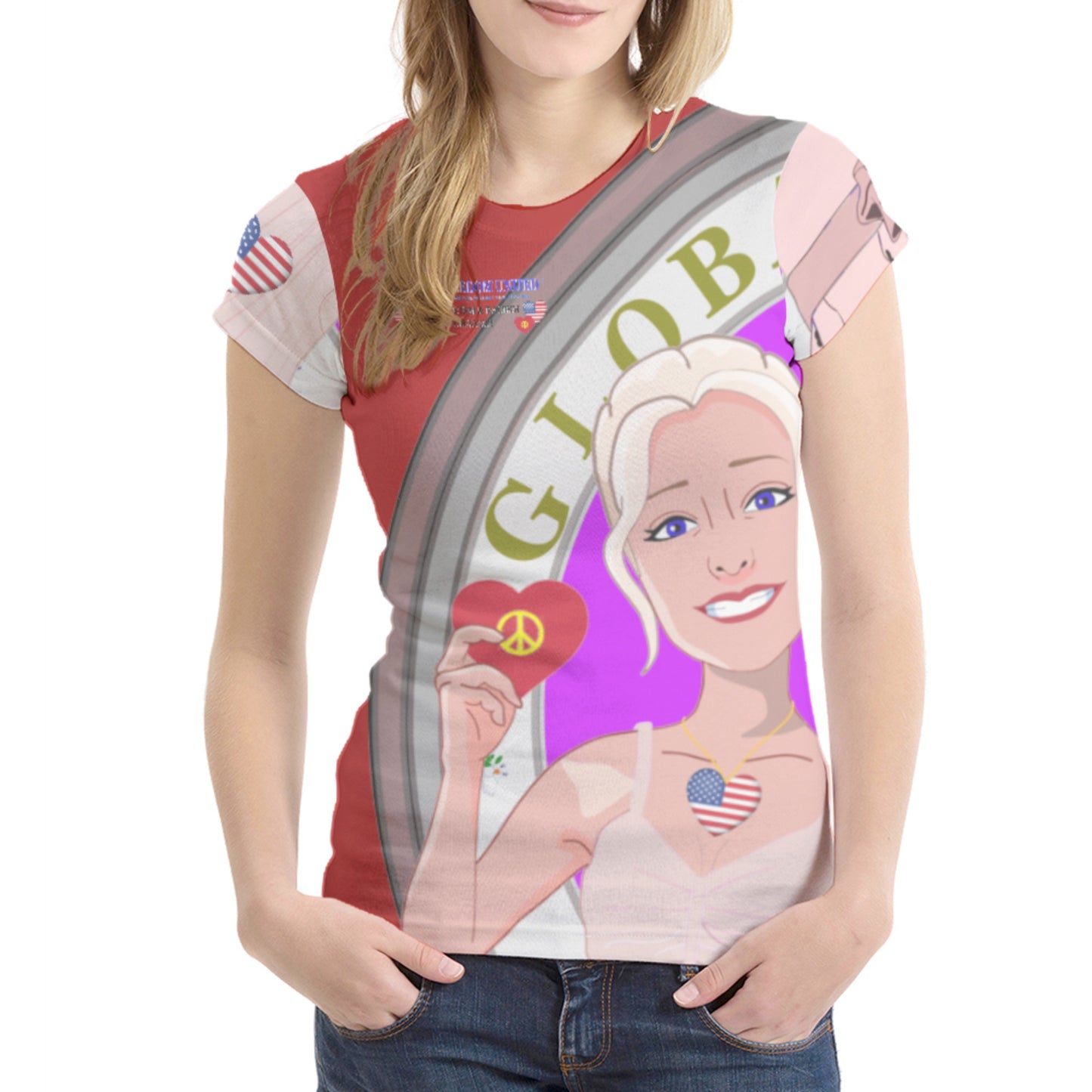 Women´s T-shirt 1 GLOBAL FREEDOM UNITED© Women Anti Racism & Fascism USA Red