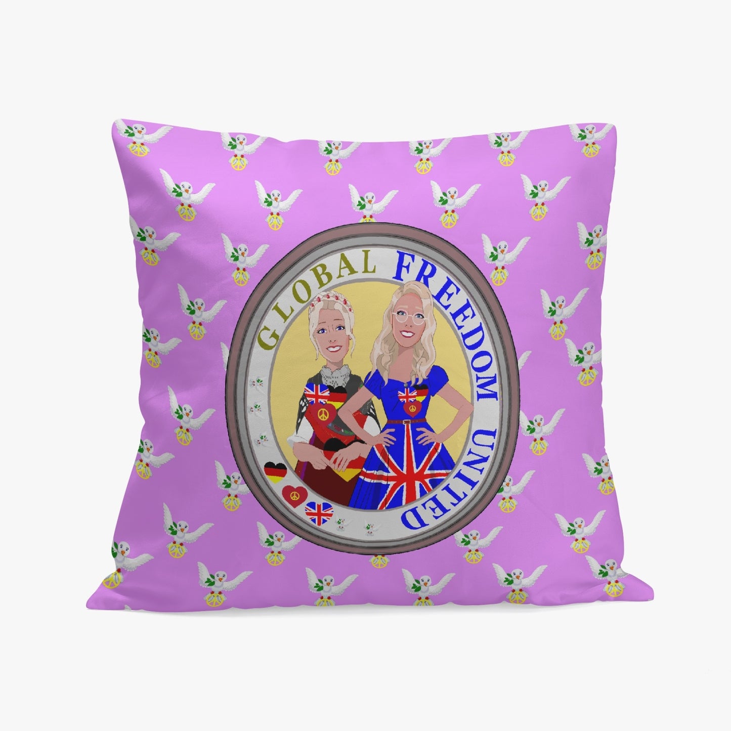 GLOBAL FREEDOM UNITED© Women ENGLAND & GERMANY Lilac 18'' Square Pillow Cover