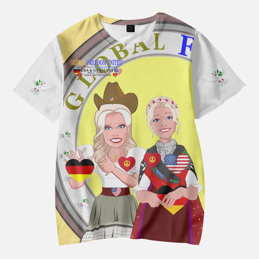 GLOBAL FREEDOM UNITED GIRLS USA & GERMANY OLD PEACE YELLOW AOP Kids' Short T-Shirts