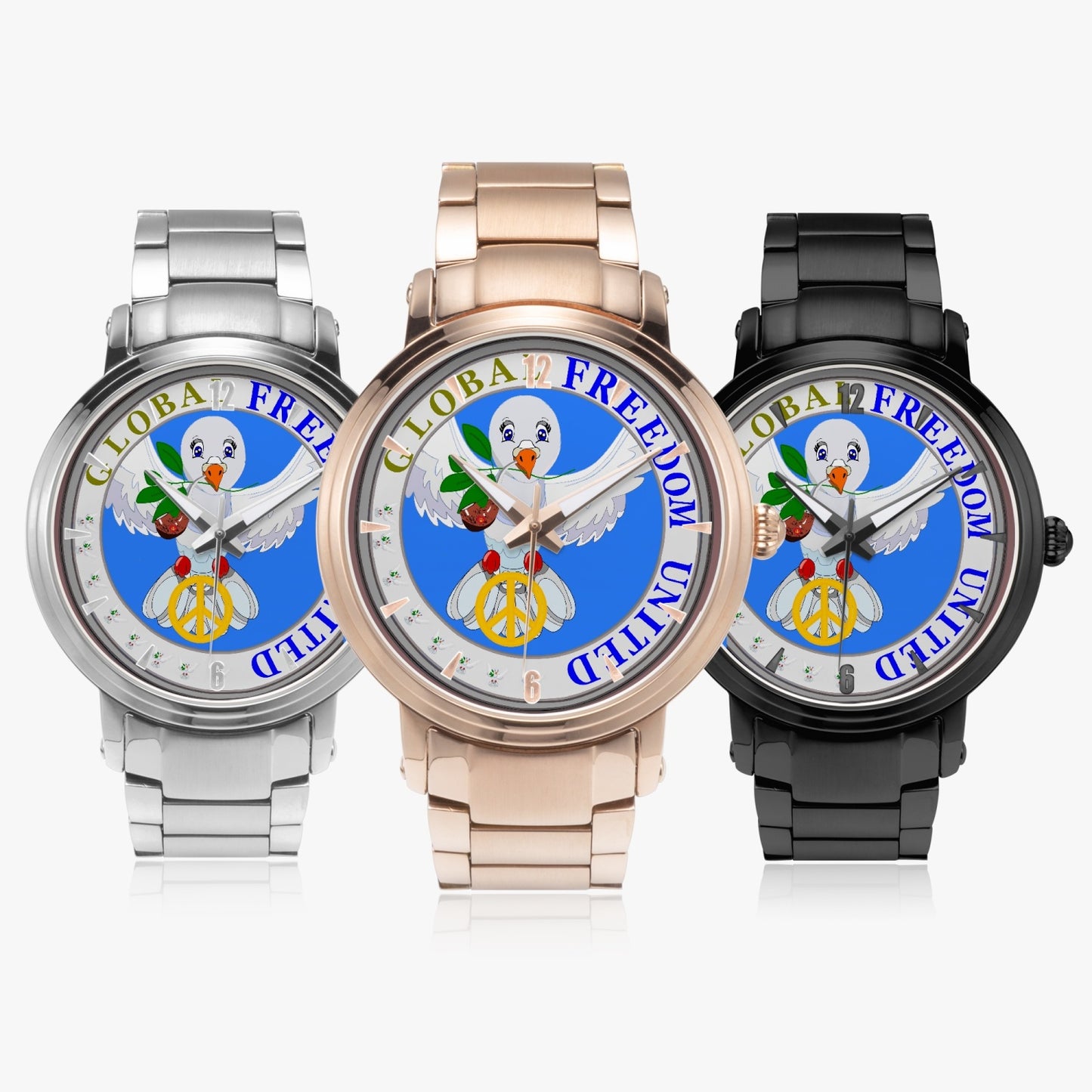 GLOBAL FREEDOM UNITED DOVE OF PEACE OLD PEACE WITH PIPE New Steel Strap Automatic Watch (With Indicators)