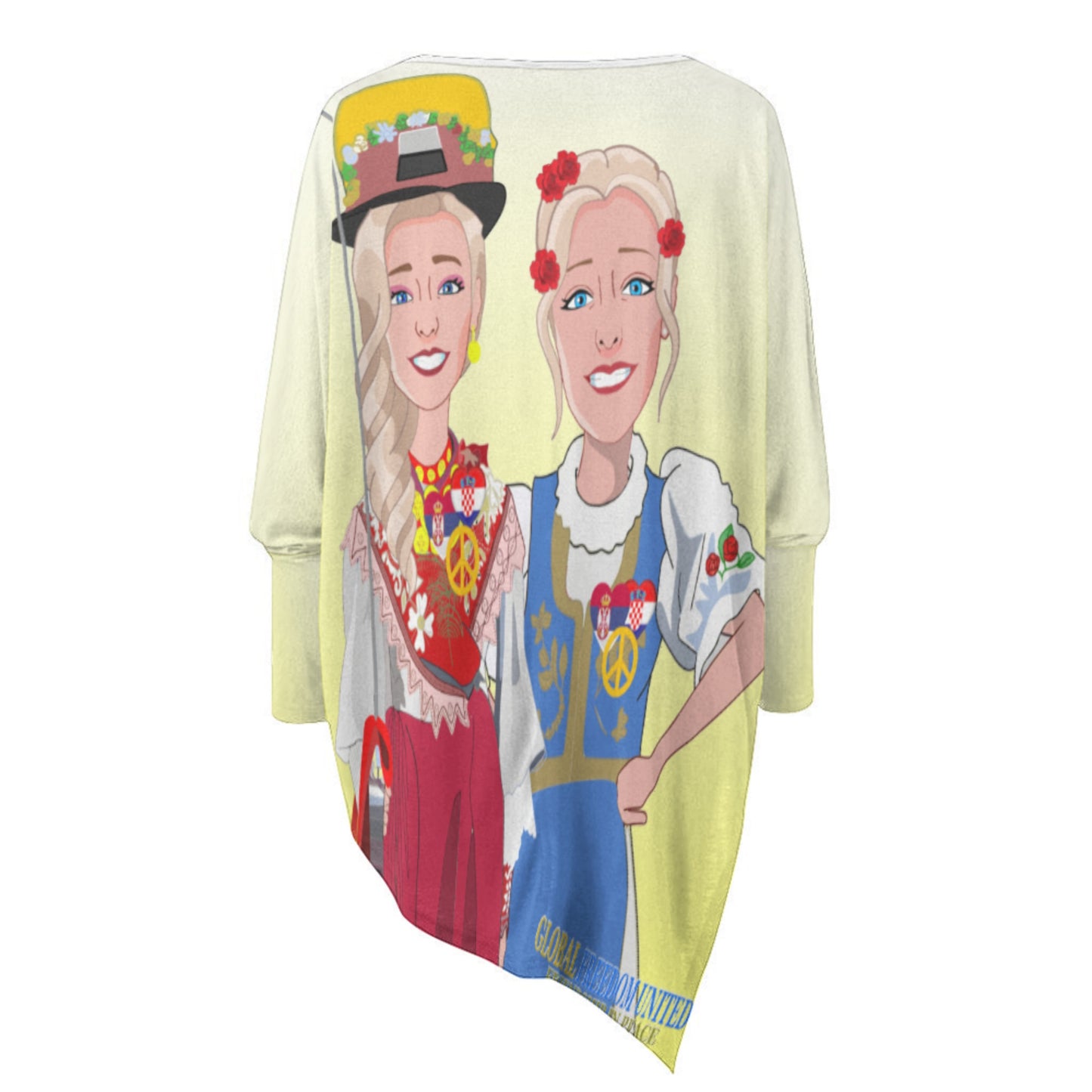 Pullover Long Sleeve T-Shirt GLOBAL FREEDOM UNITED© Women Croatia & Germany Yellow