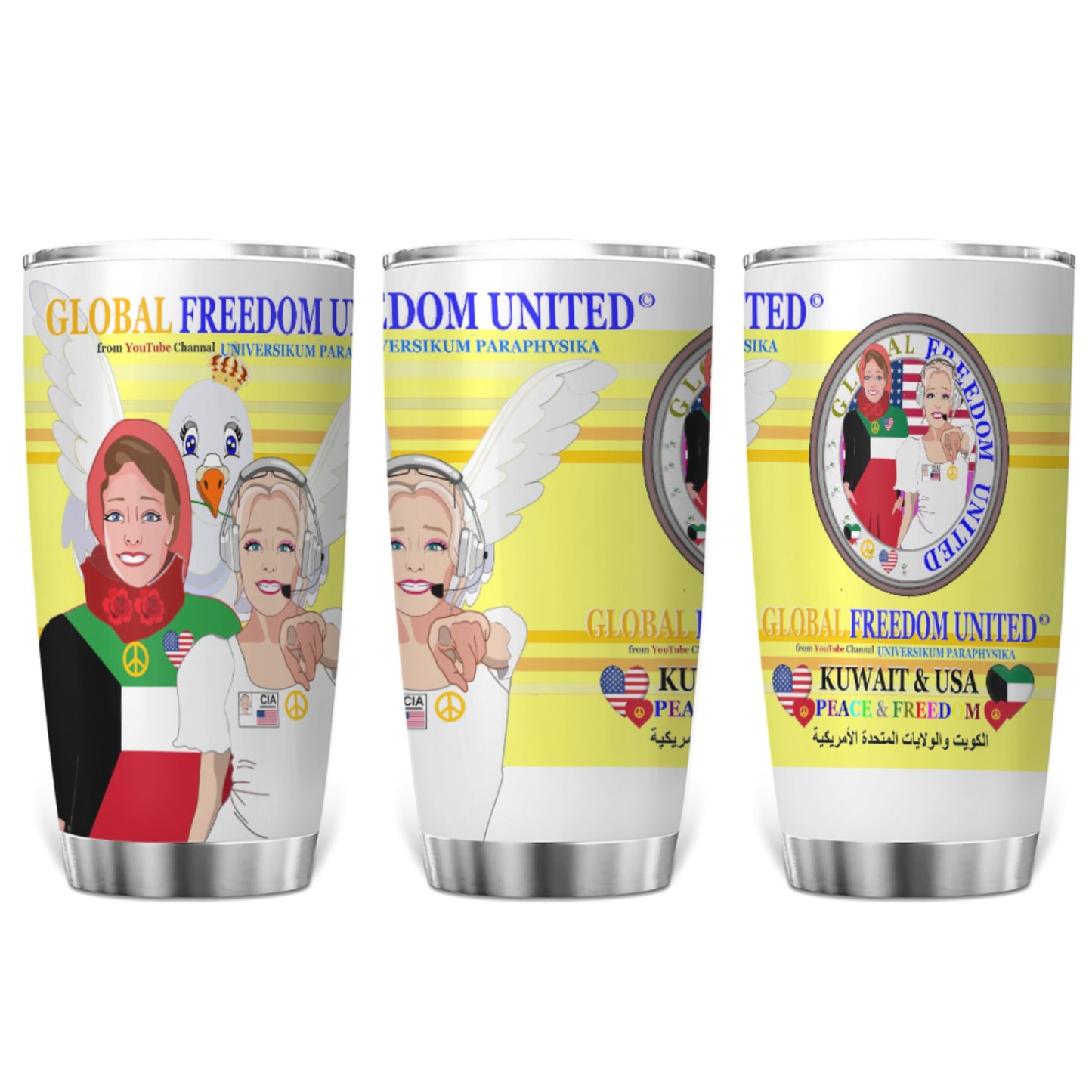 Tumbler Global Freedom United Women Kuwait & Usa Old Peace Yellow