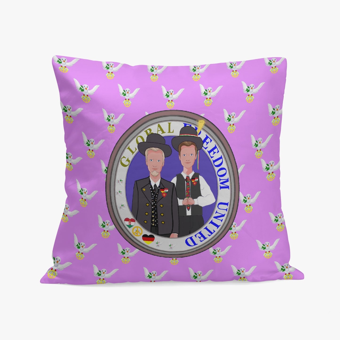 GLOBAL FREEDOM UNITED MEN GERMANY & HUNGARY OLD PEACE LILAC 18'' Square Pillow Cover