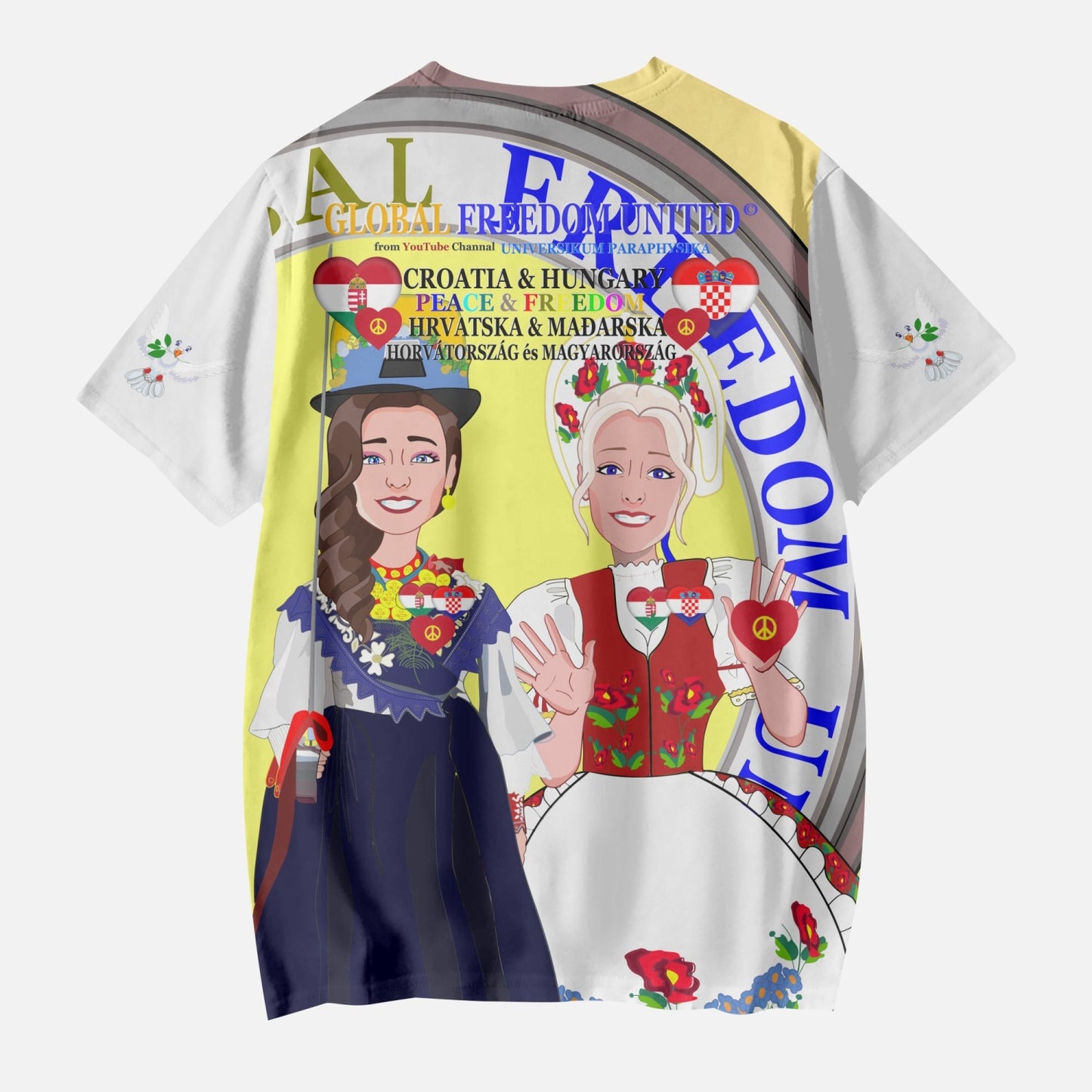GLOBAL FREEDOM UNITED© Girl Croatia & Hungary YELLOW AOP Kids' Short T-Shirts