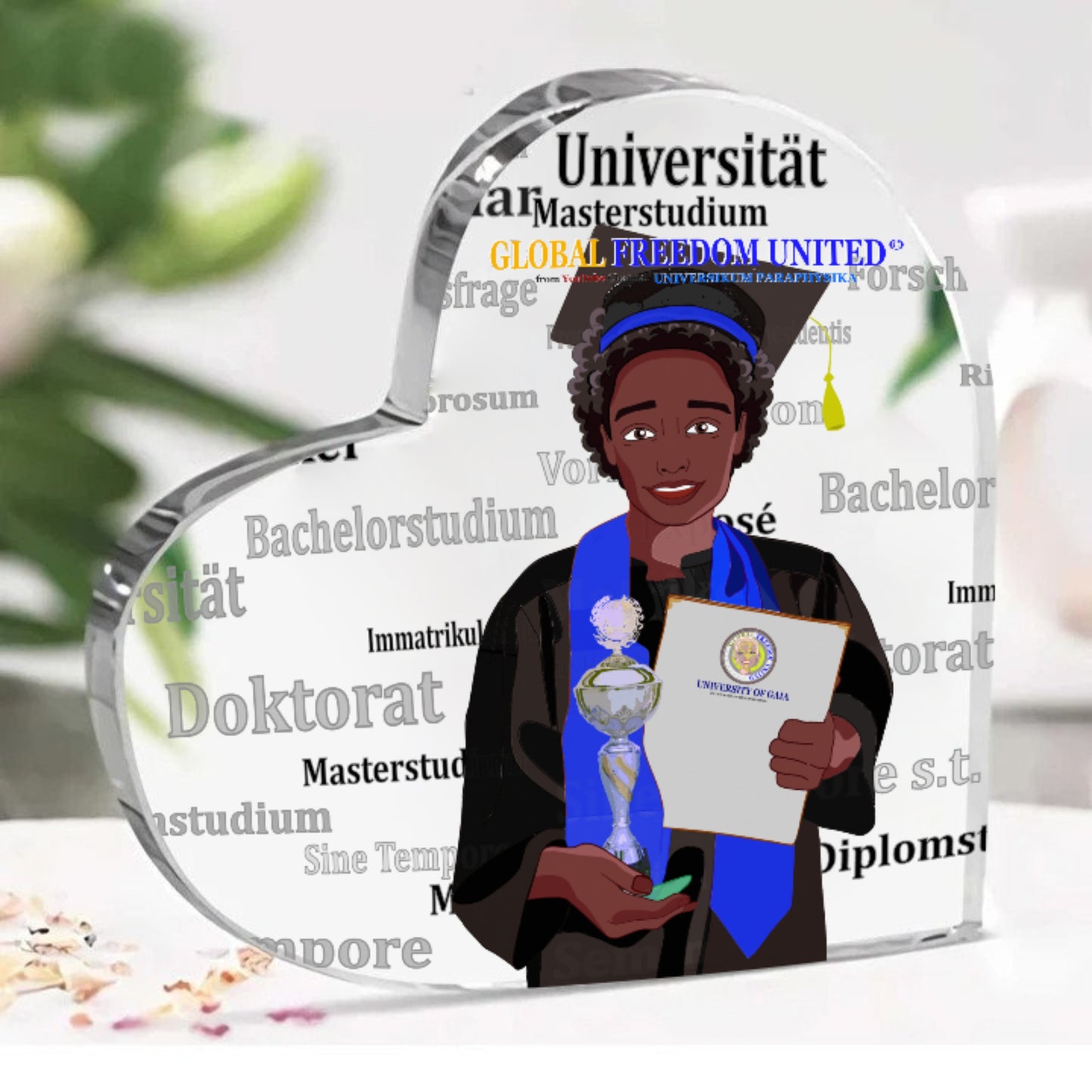 Acryl Heart Global Freedom United Afro Student Boy Silver Place