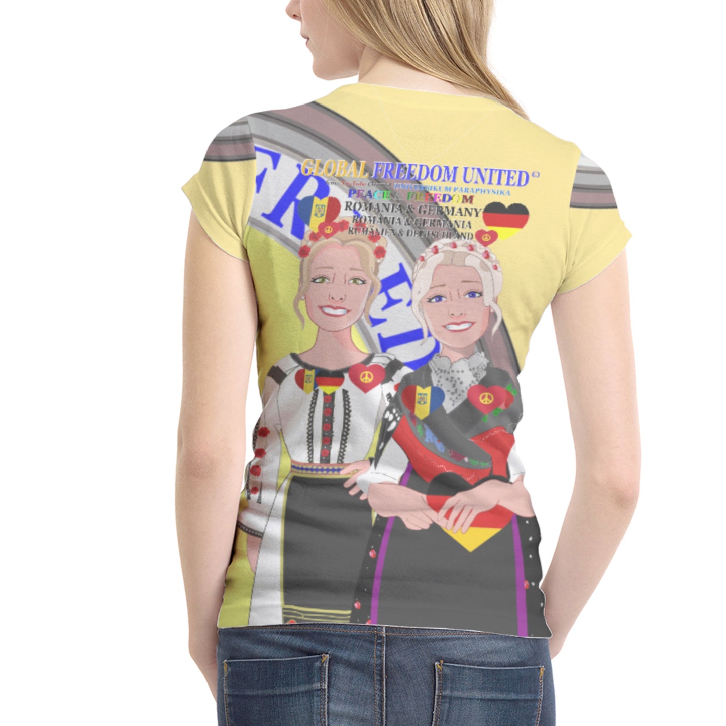 Women´s T-shirt 2 GLOBAL FREEDOM UNITED© Women Romania & Germany Yellow