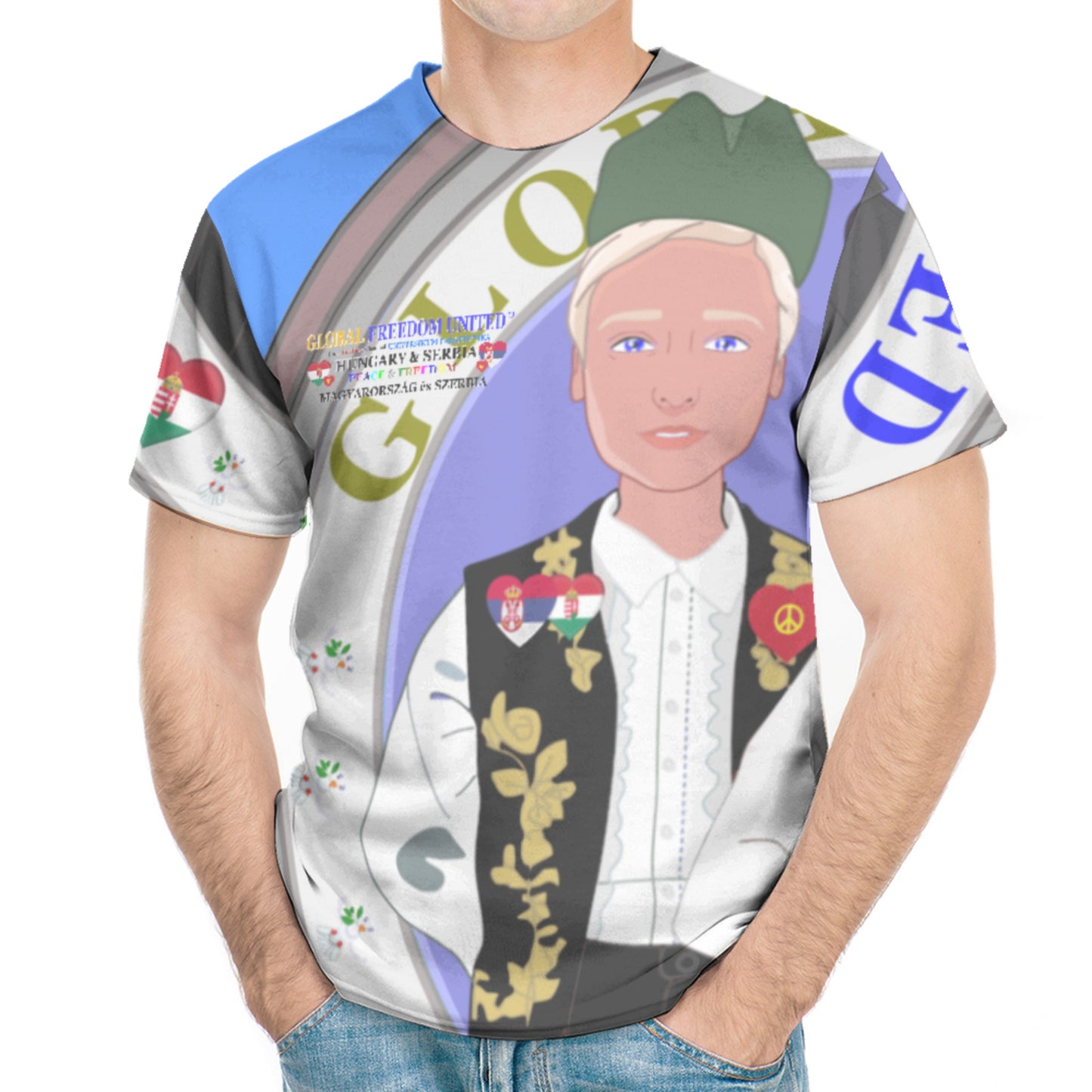 Men´s T-shirt GLOBAL FREEDOM UNITED© Men Serbia & Hungary Blue