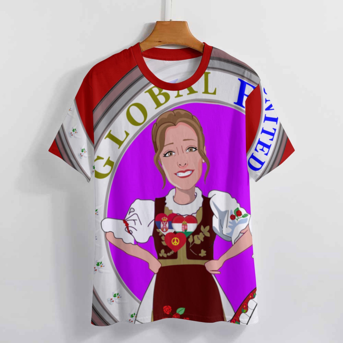 Women´s T-shirt 2 GLOBAL FREEDOM UNITED© Serbia & Hungary Red