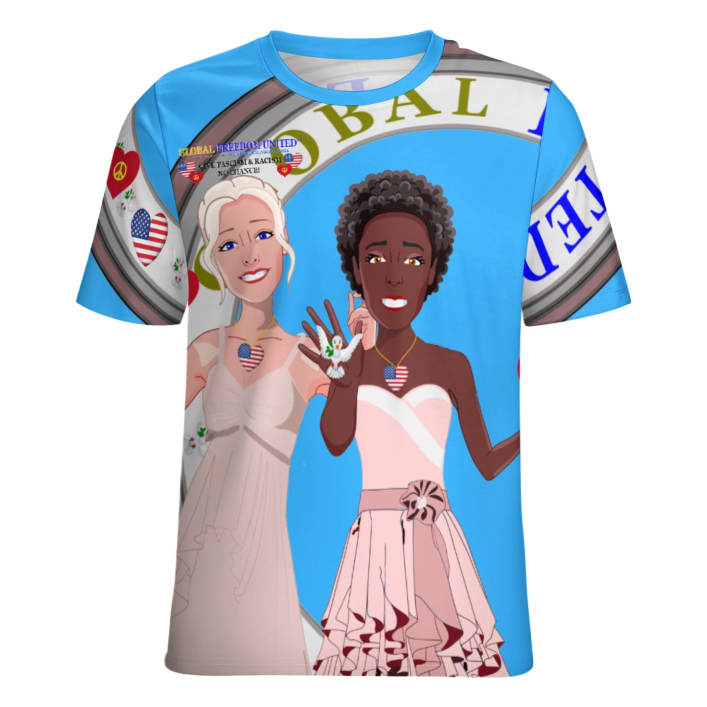 Women´s T-Shirt 3 GLOBAL FREEDOM UNITED© Women Anti Fascism & Racism USA  Blue