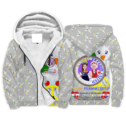 Plush Hoodie GLOBAL FREEDOM UNITED© Women Croatia & Hungary Grey