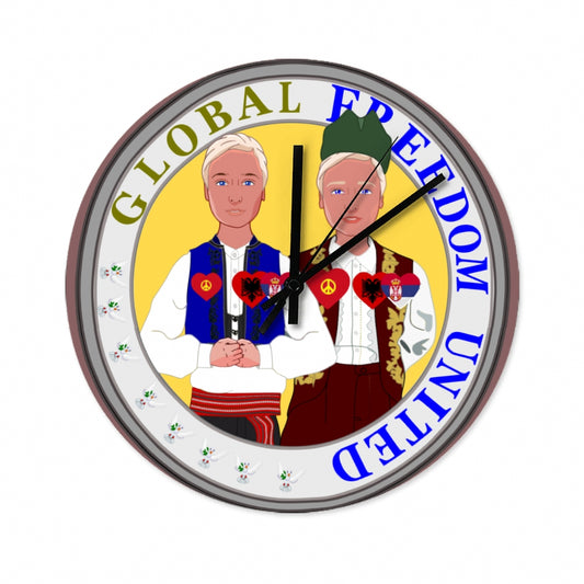 Wooden Wall Clock Without Scale GLOBAL FREEDOM UNITED© Men Albania & Serbia