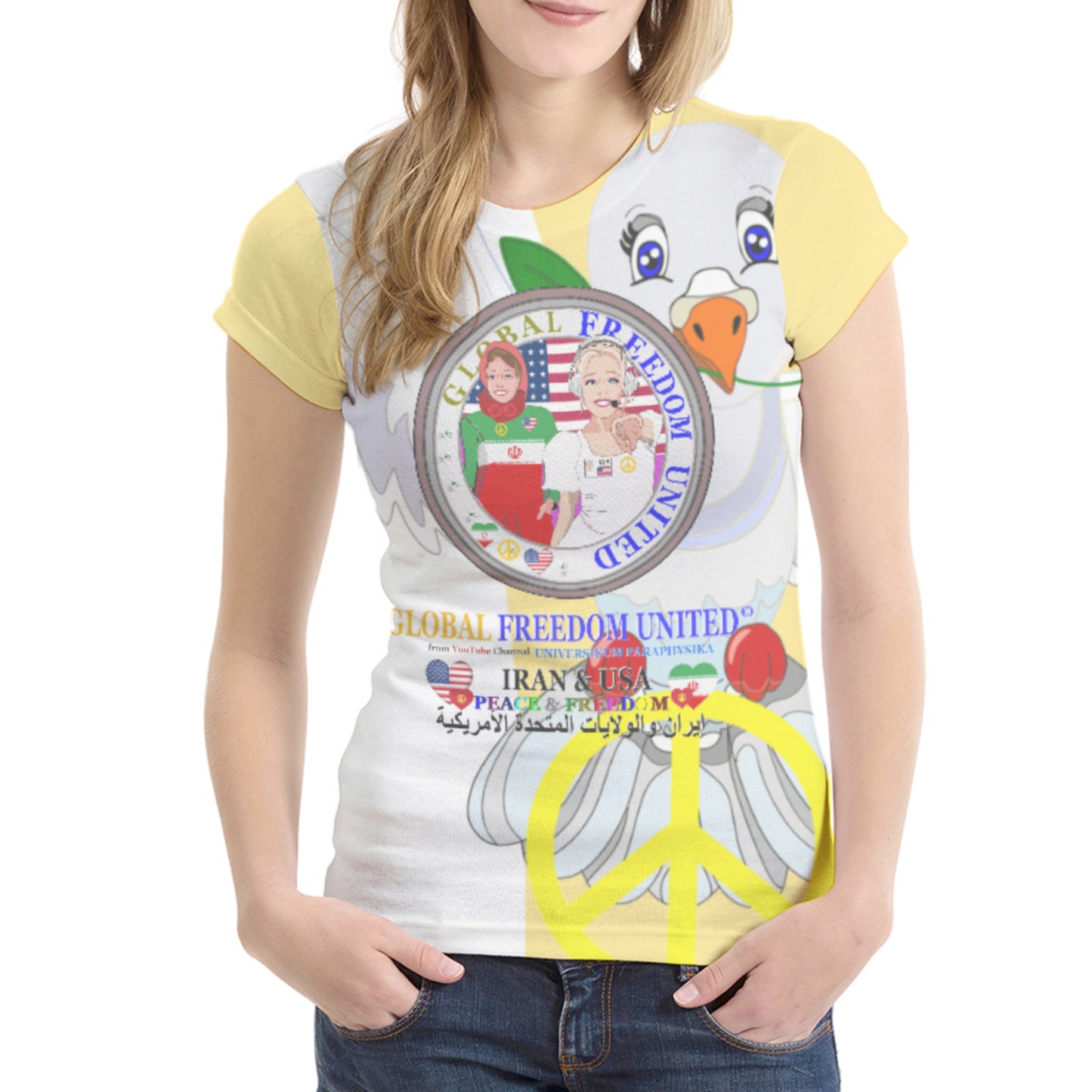 Women´s T-shirt  1 GLOBAL FREEDOM UNITED© Women Iran & USA Yellow