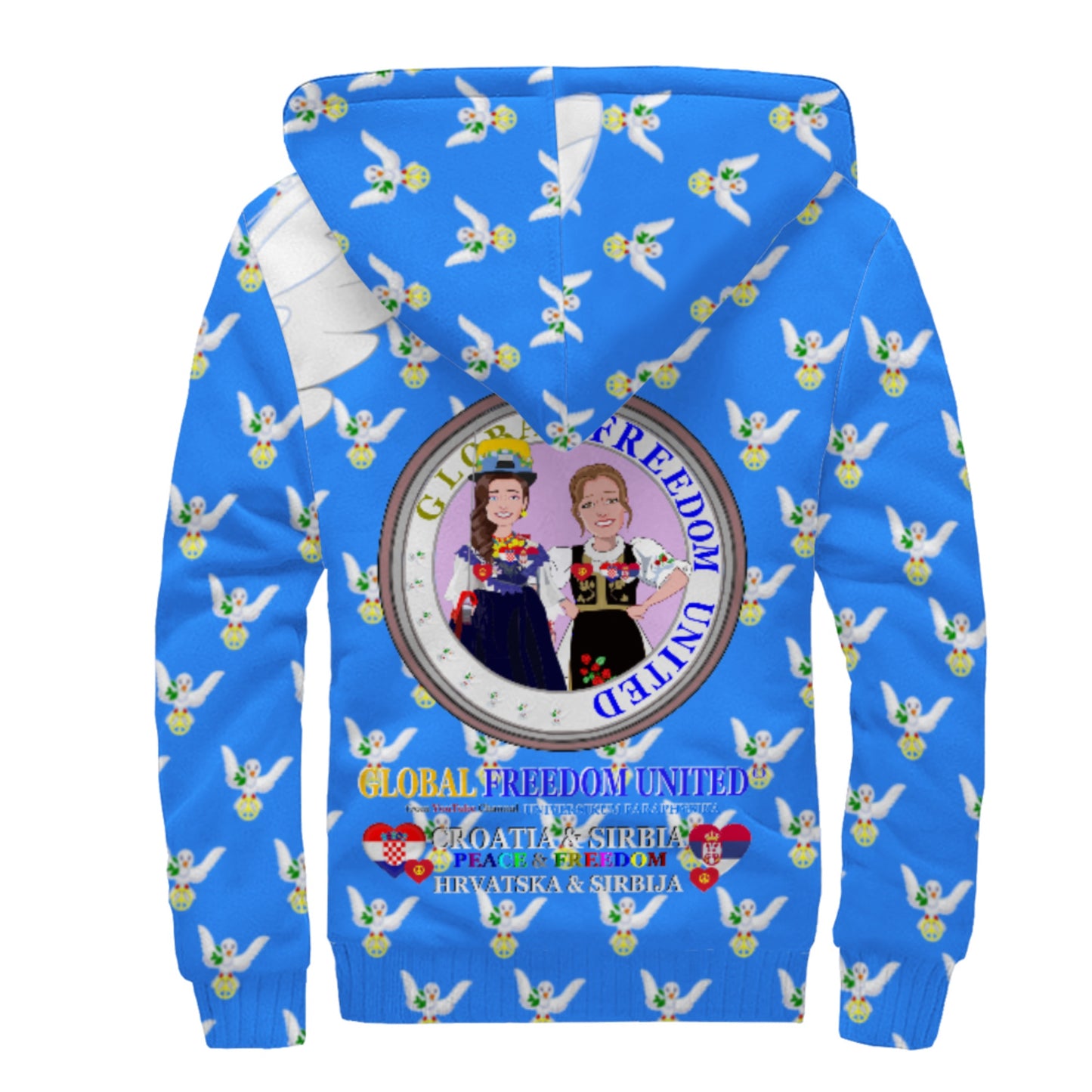 Plush Hoodie 3 GLOBAL FREEDOM UNITED© Women Croatia & Serbia V1 Blue